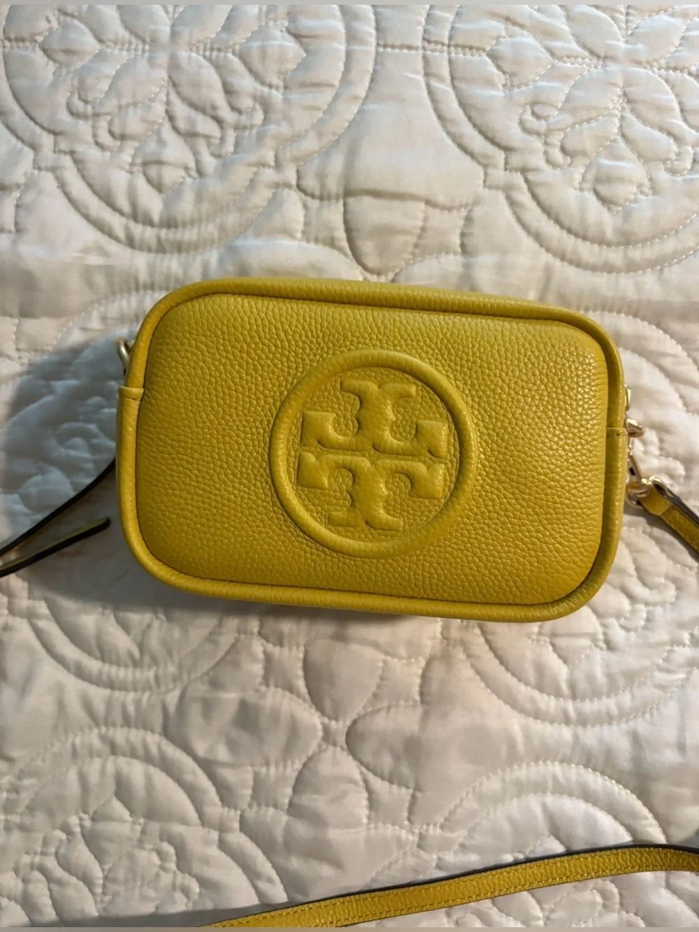 Tory Burch Yellow Pebbled Leather Crossbody Bag